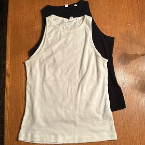 Two Kotn high neck baby ribbed 100% cotton tank tops size large